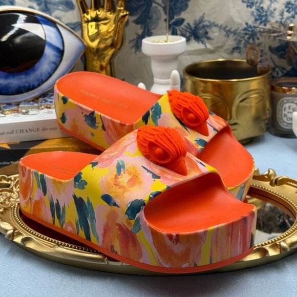 🆕 KURT GEIGER LONDON 🧿 NWOB Eagle Chunky Rubber Slide, Orange Floral, Sz US 7 - Picture 8 of 14
